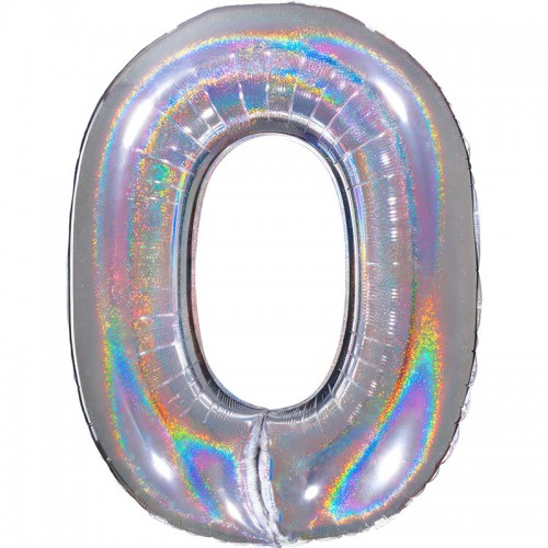 Balão Número 0 Prateado Holográfico